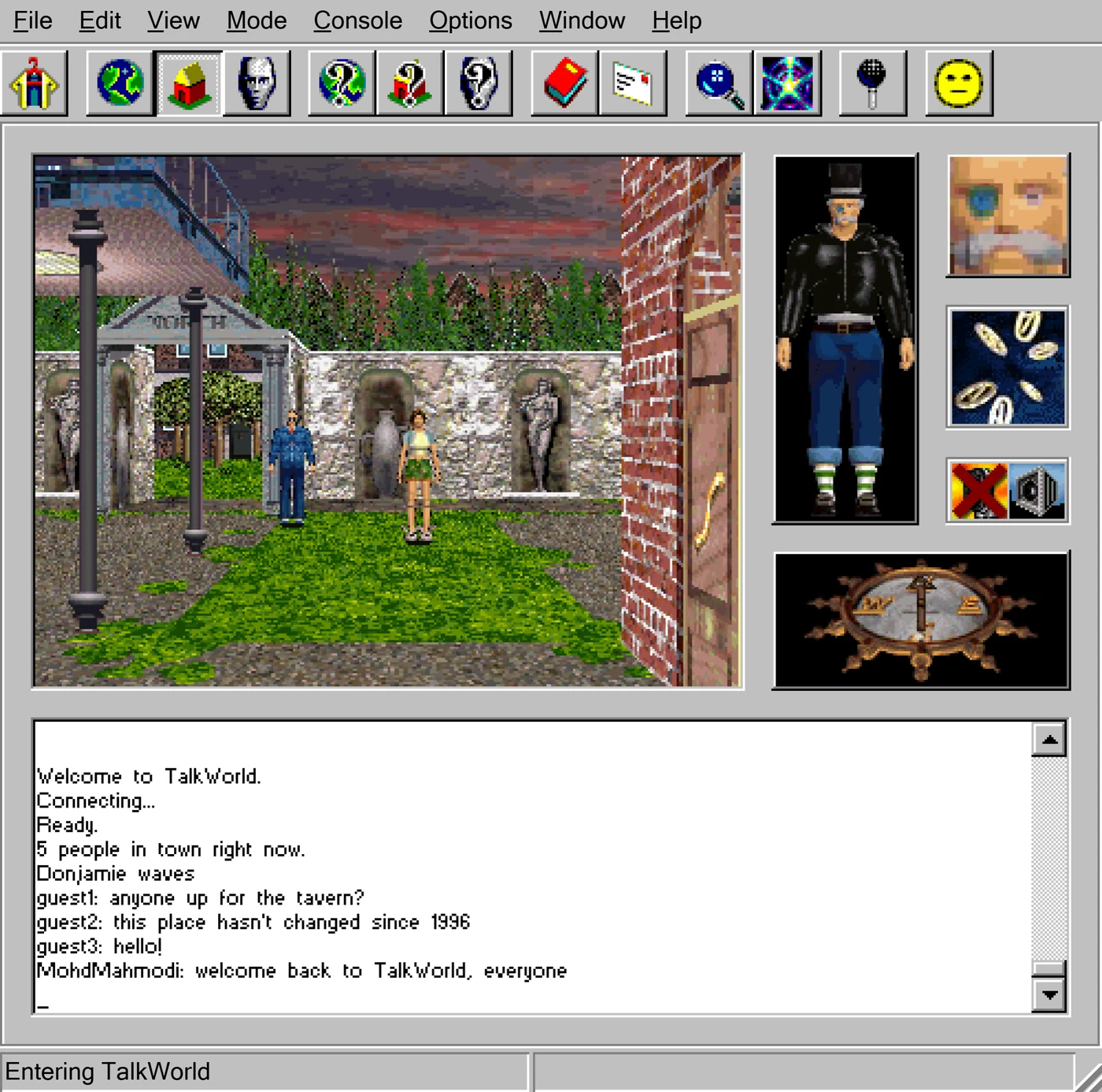 The TalkWorld game window with numbered markers on each part